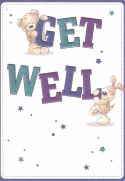 Immediately comforting and lighthearted, this illustrated get well card channels the warm spirit found throughout West Byfleet's neighborhoods. A snuggly teddy bear, clutching determinedly at the lofty 'GET,' shares the page with a puppy whose floppy form beams beneath bold 'WELL' lettering. The letters themselves, in distinctive hues of elaborate purple and marine teal, parade confidently across a clean, inviting cream backdrop-much like the open spaces in West Byfleet that invoke a sense of calm. Sprinkled around the cheerful duo, stars in varying shades of blue and purple suggest the kind of possibility and magic that local florists at Flowers West Byfleet infuse into each bouquet, thoughtfully arranged to comfort and encourage. The tender detail in both characters-the teddy's plush coat, the puppy's expressive gaze-evokes the hands-on care that goes into every flower stem placed for delivery around West Byfleet, Pyrford, or Woodham. It's a visual symphony of hope and positivity, where every element works in harmony to bring brightness into difficult days. In much the same way a bouquet from a local shop radiates encouragement, this card's design offers a tactile sense of support and love, perfect for wishing someone strength and brighter tomorrows.